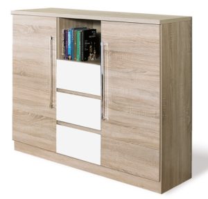 CARMEN DX4 dwudrzwiowa komoda z szufladami 130 cm DĄB SONOMA - BIAŁY POŁYSK