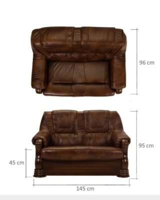 PARMA 2 skórzana sofa dwuosobowa z drewnianymi, ozdobnymi bokami