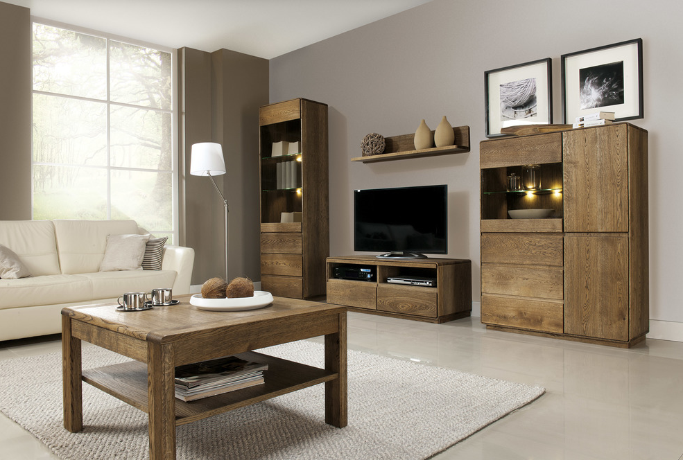 ATLANTA zestaw dębowych mebli do salonu w kolorze dąb palony