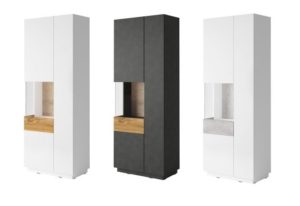 SILKE 12 wysoka witryna dwudrzwiowa z przeszkleniem 80 cm - BIAŁY POŁYSK - DĄB WOTAN - MATERA - BETON