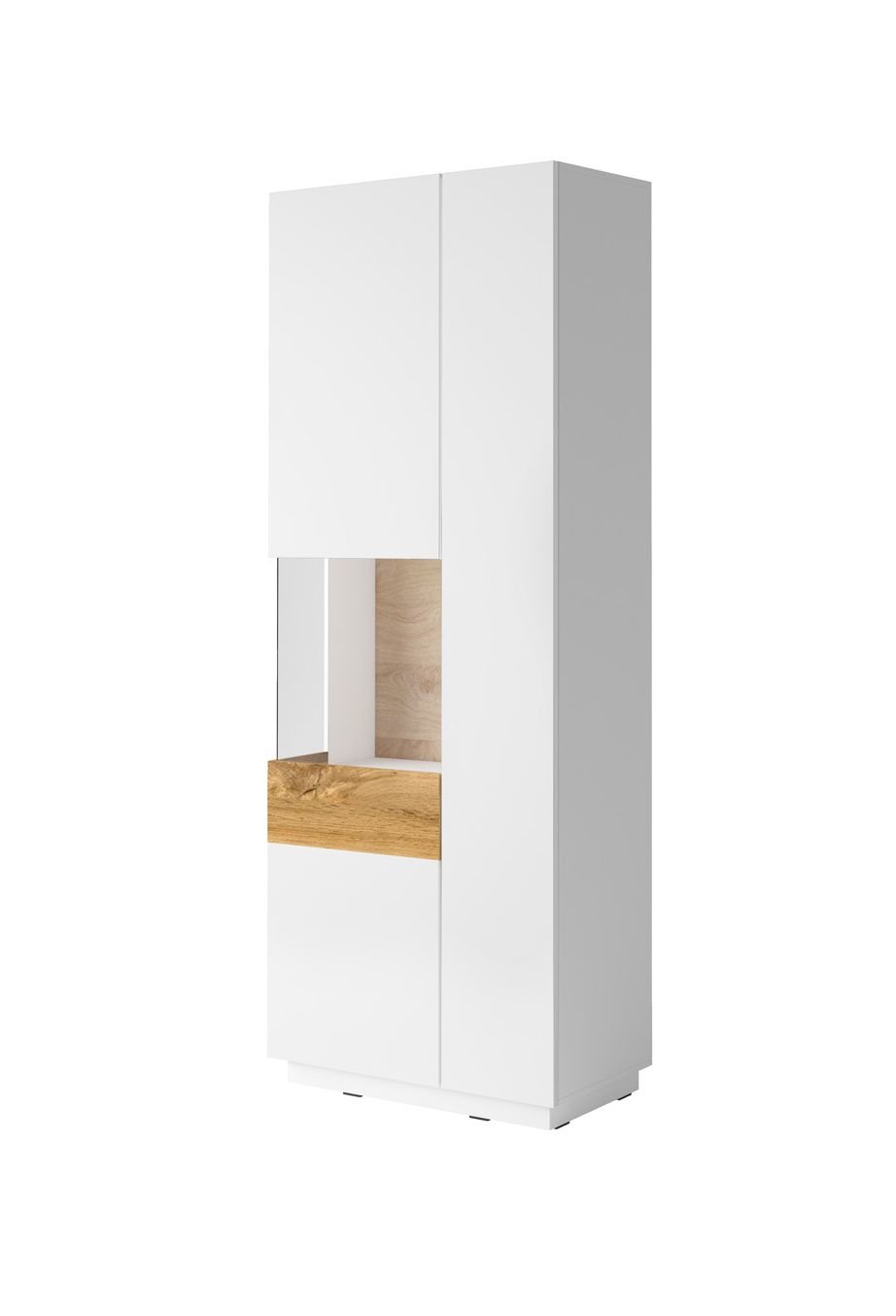 SILKE 12 wysoka witryna dwudrzwiowa z przeszkleniem - BIAŁY POŁYSK - DĄB WOTAN