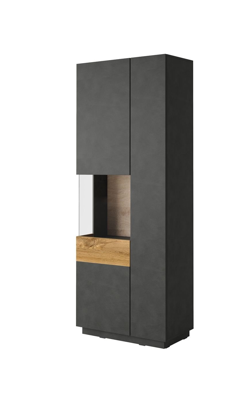 SILKE 12 wysoka witryna dwudrzwiowa z przeszkleniem - GRAFIT MATERA - DĄB WOTAN