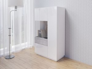 SILKE 42 witryna dwudrzwiowa z przeszkleniem – BIAŁY POŁYSK – DĄB WOTAN – MATERA – BETON - Biały/colorado beton