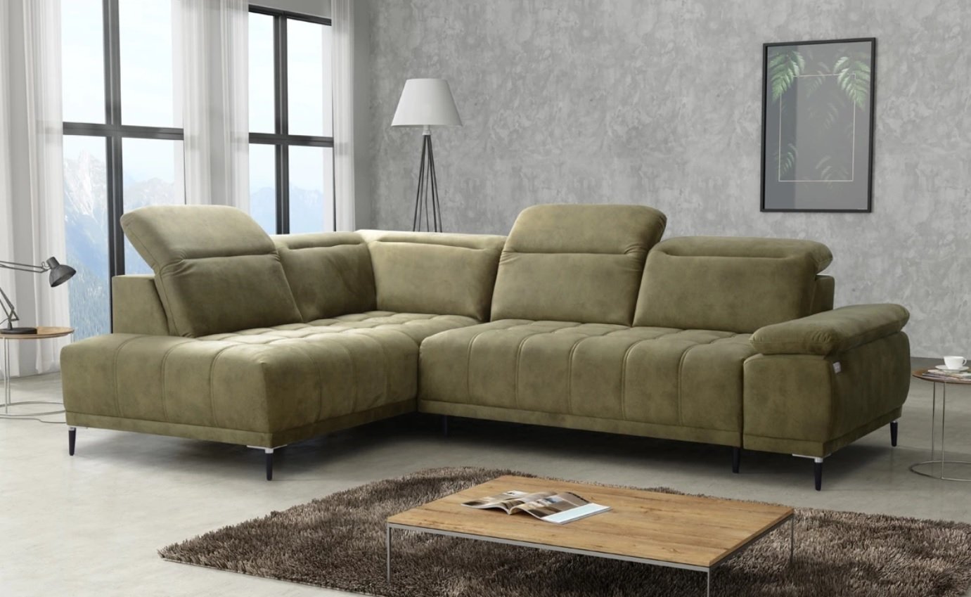 FOCUS L - narożnik z elektrycznie wysuwanym siedziskiem i ruchomymi zagłówkami, na smukłych nóżkach