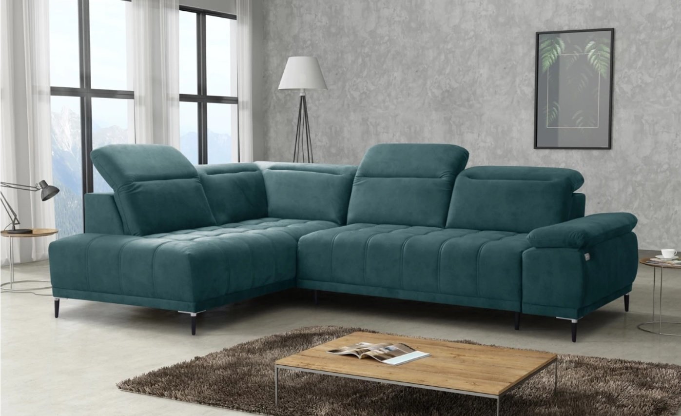 FOCUS L - narożnik z elektrycznie wysuwanym siedziskiem i ruchomymi zagłówkami, na smukłych nóżkach