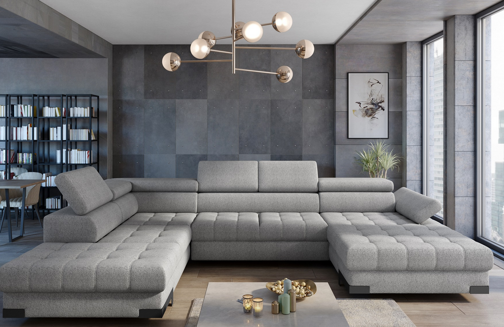 SELVA XL - narożnik rozkładany z pojemnikiem na pościel, na nóżkach