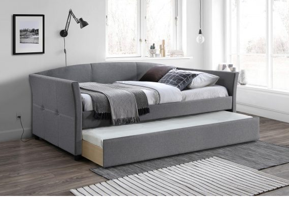 SANNA - łóżko tapicerowane młodzieżowe, dziecięce z wysuwanym materacem