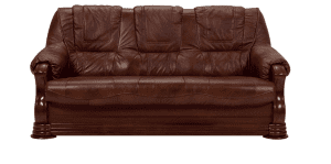 PARMA 3 - skórzana sofa trzyosobowa do stylowego salonu z ozdobnymi, drewnianymi bokami