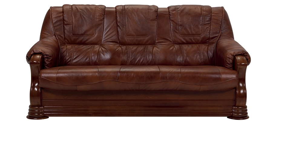 PARMA 3 - skórzana sofa trzyosobowa do stylowego salonu z ozdobnymi, drewnianymi bokami