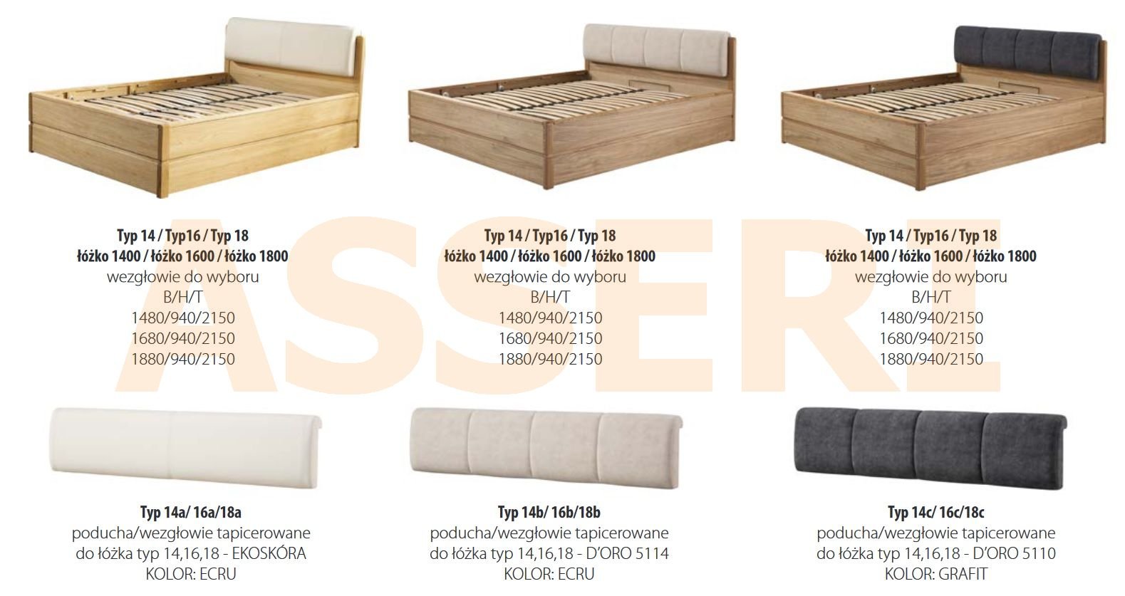 ATLANTA łóżko dębowe z pojemnikiem i tapicerowanym wezgłowiem ASSERI