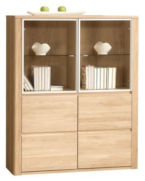 ORLANDO-05 witryna dębowa z podświetleniem - bianco, bursztyn, natura 120 cm - Dąb bianco