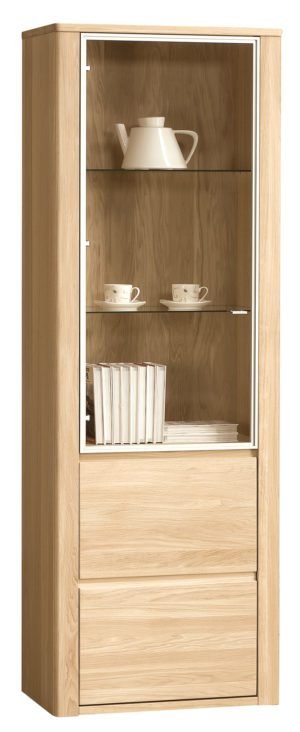 ORLANDO-10 wysoka dębowa witryna z podświetleniem - bianco, bursztyn, natura 70 cm