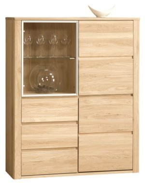 ORLANDO-45 witryna dębowa z podświetleniem - bianco, bursztyn, natura 120 cm