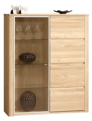 ORLANDO-46 witryna dębowa z podświetleniem - bianco, bursztyn, natura 120 cm