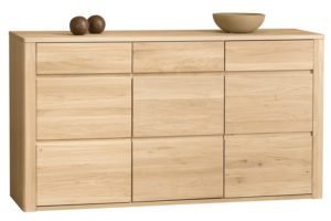 ORLANDO-49 dębowa szeroka komoda z szufladami - bianco, bursztyn, natura 180 cm