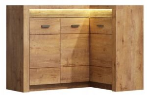 INDIANA-15 komoda narożna z ozdobną deską i podświetleniem 90 x 130 cm Jesion Jasny