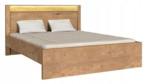 INDIANA-19 łóżko dwuosobowe z ozdobną deską i podświetleniem 160 x 200 cm Jesion Jasny