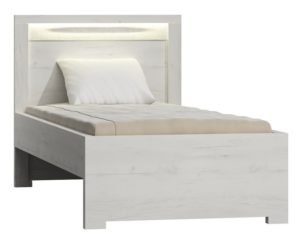 INDIANA-20 łóżko jednoosobowe z ozdobną deską i podświetleniem 90 x 200 cm Kraft Biały