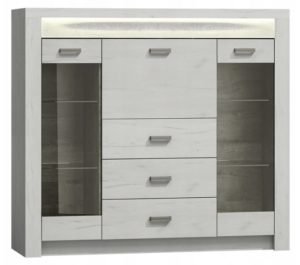 INDIANA-8 dwudrzwiowa komoda z szufladami i barkiem 140 cm Kraft Biały