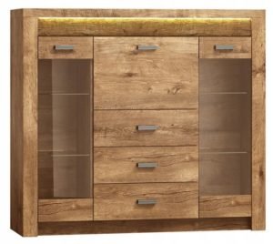 INDIANA-8 dwudrzwiowa komoda z szufladami i barkiem 140 cm Jesion Jasny