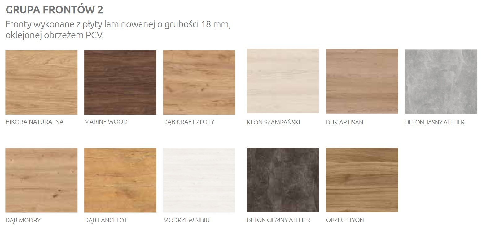 OKUCHNIE kolory frontów laminowanych