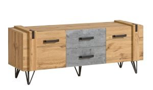 YOUNTH ROOM dwudrzwiowa szafka RTV z szufladami w stylu loft 135 cm JASNY BETON - DĄB WOTAN