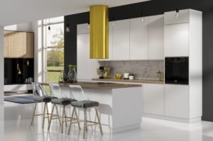 LAMJA nowoczesny zestaw mebli kuchennych na wymiar - Biały połysk