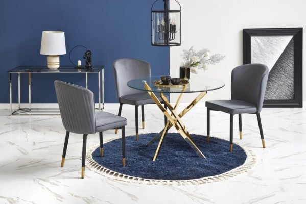 RAYMOND - stół okrągły glamour ze szklanym blatem 