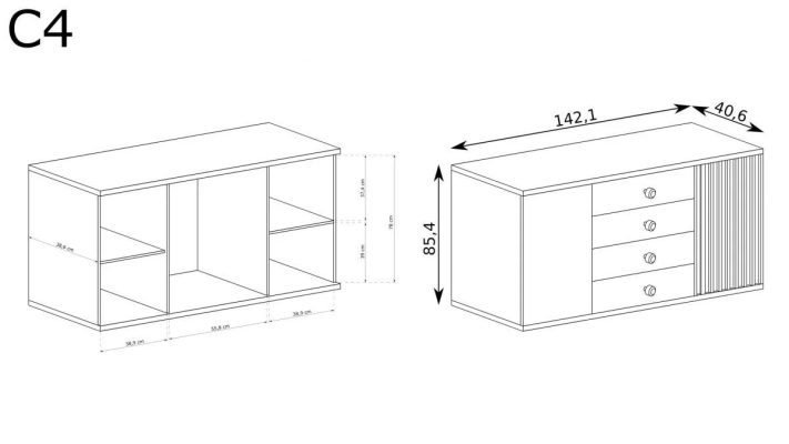 CALI-C4 komoda z szufladami i lamelami 140 cm Artisan-Czarny