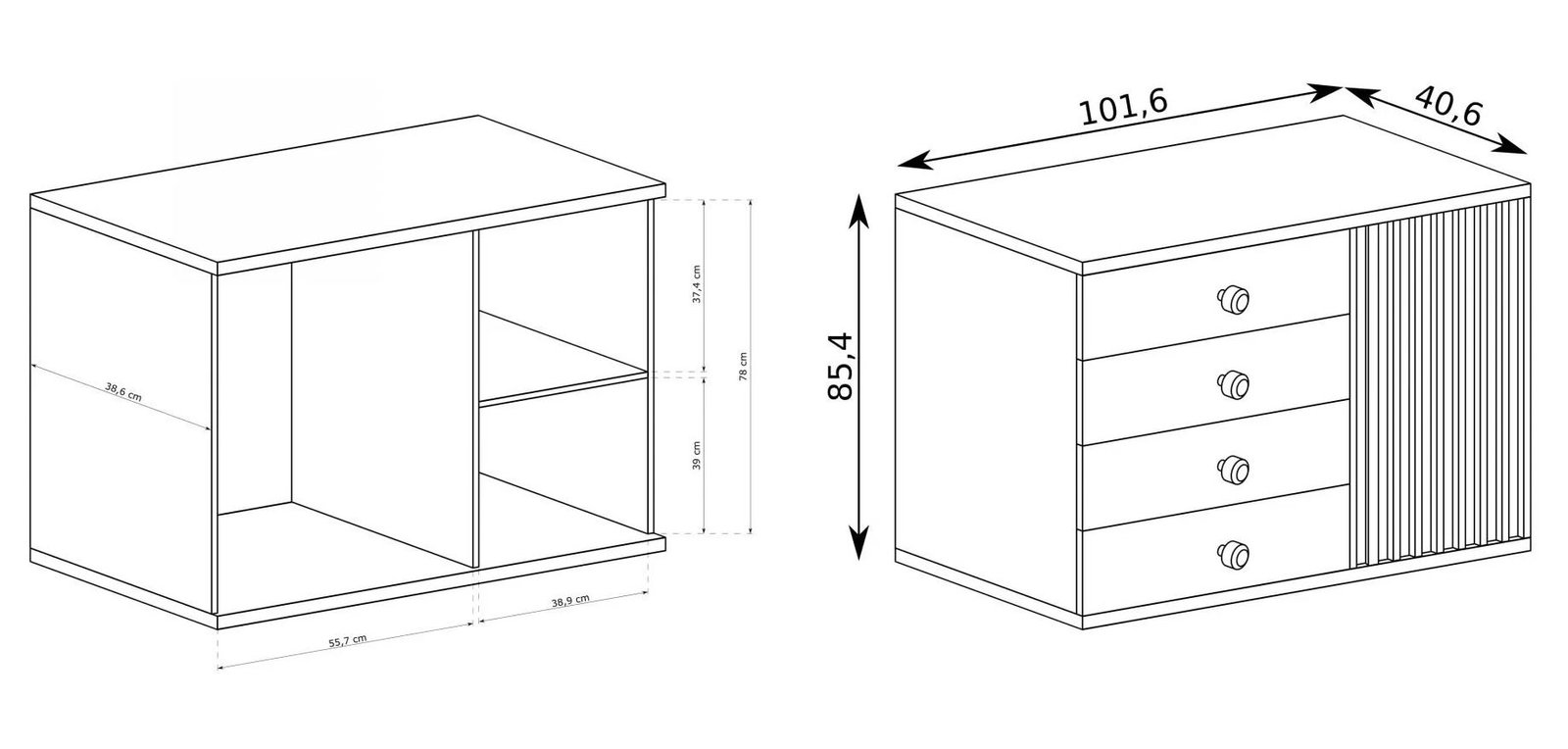 CALI-C5 mała komoda z lamelami i szufladami ARTISAN-CZARNY