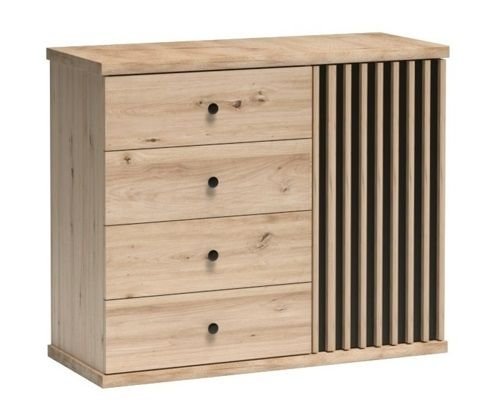 CALI-C5 mała komoda z szufladami i lamelami, DĄB ARTISAN - CZARNY MAT, Jarstol, z montażem
