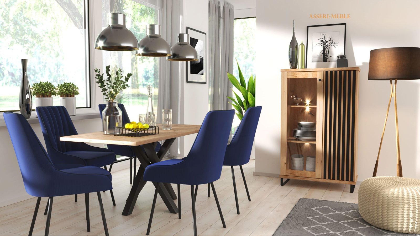 CALI Jadalnia CALI - zestaw mebli do jadalni, DĄB ARTISAN - CZARNY MAT