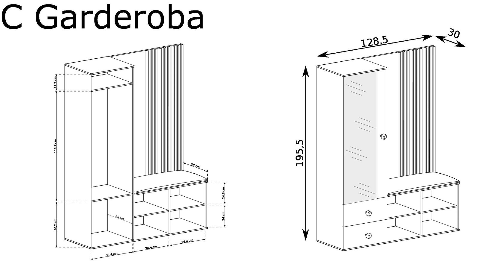 CALI - garderoba - wymiary
