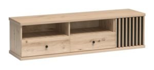 CALI-C6 szeroka komoda, szafka RTV pod telewizor z szufladami i lamelami, DĄB ARTISAN - CZARNY MAT, Jarstol