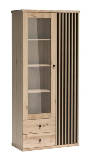 CALI-C2 wysoka witryna z szufladami i lamelami oraz montażem, DĄB ARTISAN - CZARNY MAT