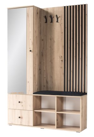 CALI garderoba z lamelami, szufladami i lustrem 128 cm Artisan-Czarny - DARMOWA WYSYŁKA 48H