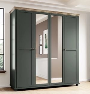 Szafa 200x216cm czterodrzwiowa z lustrem EVORA 20 w kolorze Zielony - Dąb Lefkas