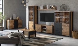 OLIN zestaw mebli do salonu w kolorze appenzeller fichte - czarny super mat