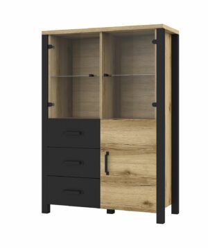 OLIN 44 witryna w kolorze grand naturalny - czarny super mat 100 cm