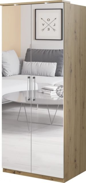 Szafa OPTIMA z lustrem typ-58  Dąb Artisan / Biały Połysk