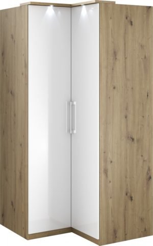 Szafa narożna OPTIMA typ-16  Dąb Artisan / Biały Połysk