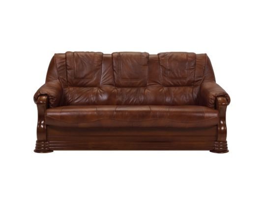 PARMA 3 - skórzana sofa trzyosobowa do stylowego salonu z ozdobnymi, drewnianymi bokami - WERSAL