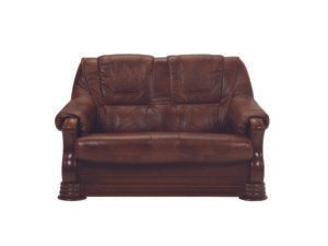 PARMA 2 skórzana sofa dwuosobowa z drewnianymi, ozdobnymi bokami