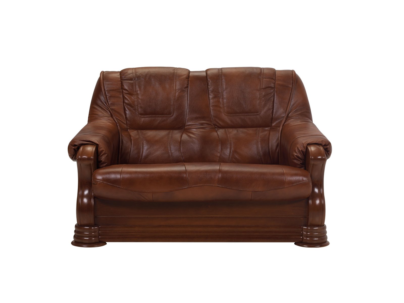 PARMA 2 skórzana sofa dwuosobowa z drewnianymi, ozdobnymi bokami