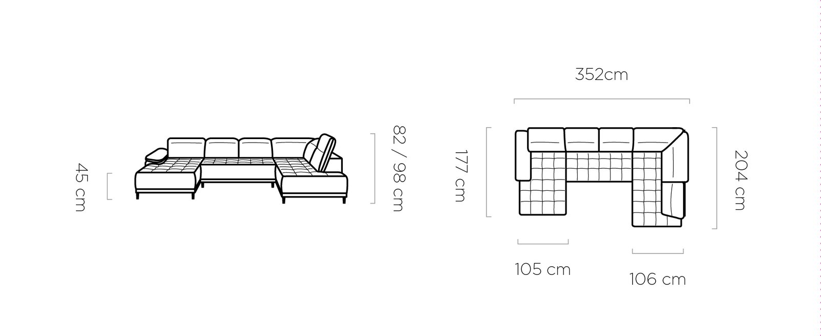 FOCUS XL - wymiary narożnika - WERSAL