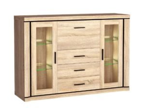DALLAS-07 dwudrzwiowa witryna z szufladami 100 cm Dąb Sonoma, Truflowy