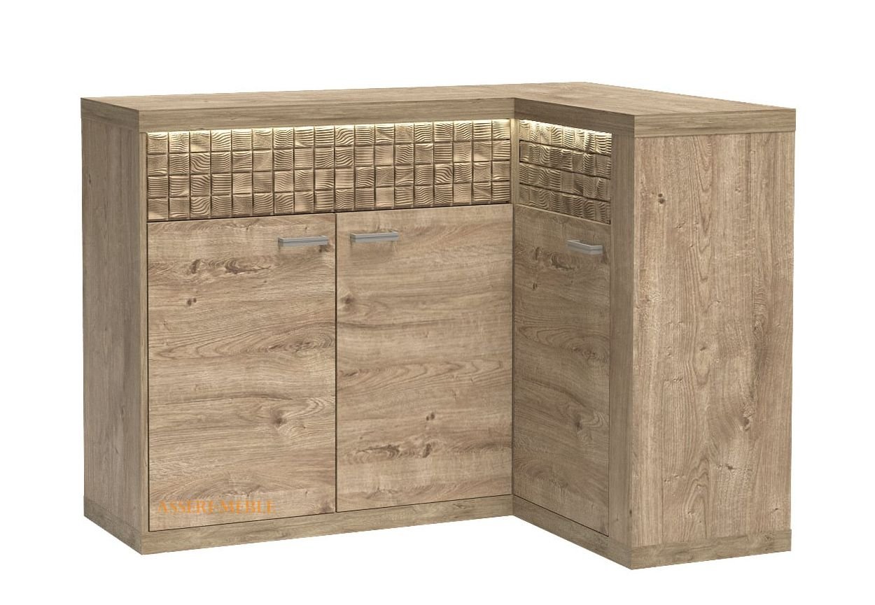 NATURAL N15 nowoczesna komoda trzydrzwiowa z szufladami i podświetleniem i ozdobną deską w kolorze DĄB RIBBECK - JARSTOL