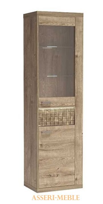 NATURAL N4 dwudrzwiowa witryna z szufladą i podświetleniem oraz ozdobną deską w kolorze DĄB RIBBECK - JARSTOL