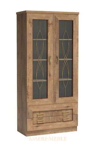 TADEUSZ-08 wysoka, stylowa witryna dwudrzwiowa z szufladami 90 cm