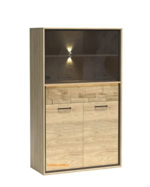 MEDIOLAN-5 witryna czterodrzwiowa z szufladą dębową 90 cm